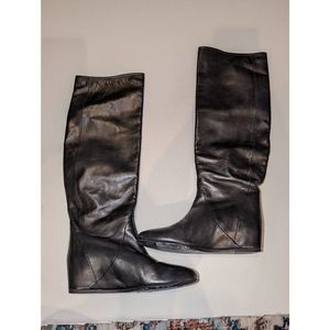 Lanvin Black Leather Hidden Wedge Tall Boots Size 36